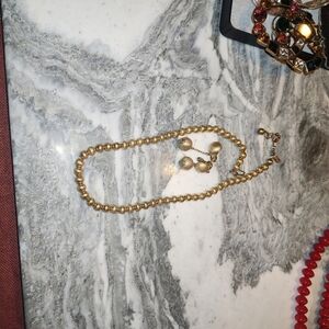 Monet VINTAGE Gold tone necklace and earring